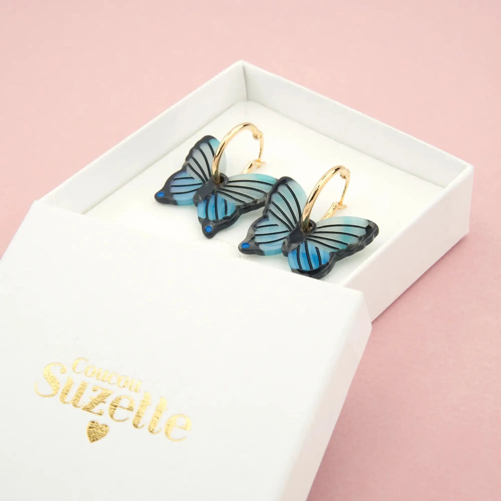 Coucou Suzette Naušnice Blue Butterfly
